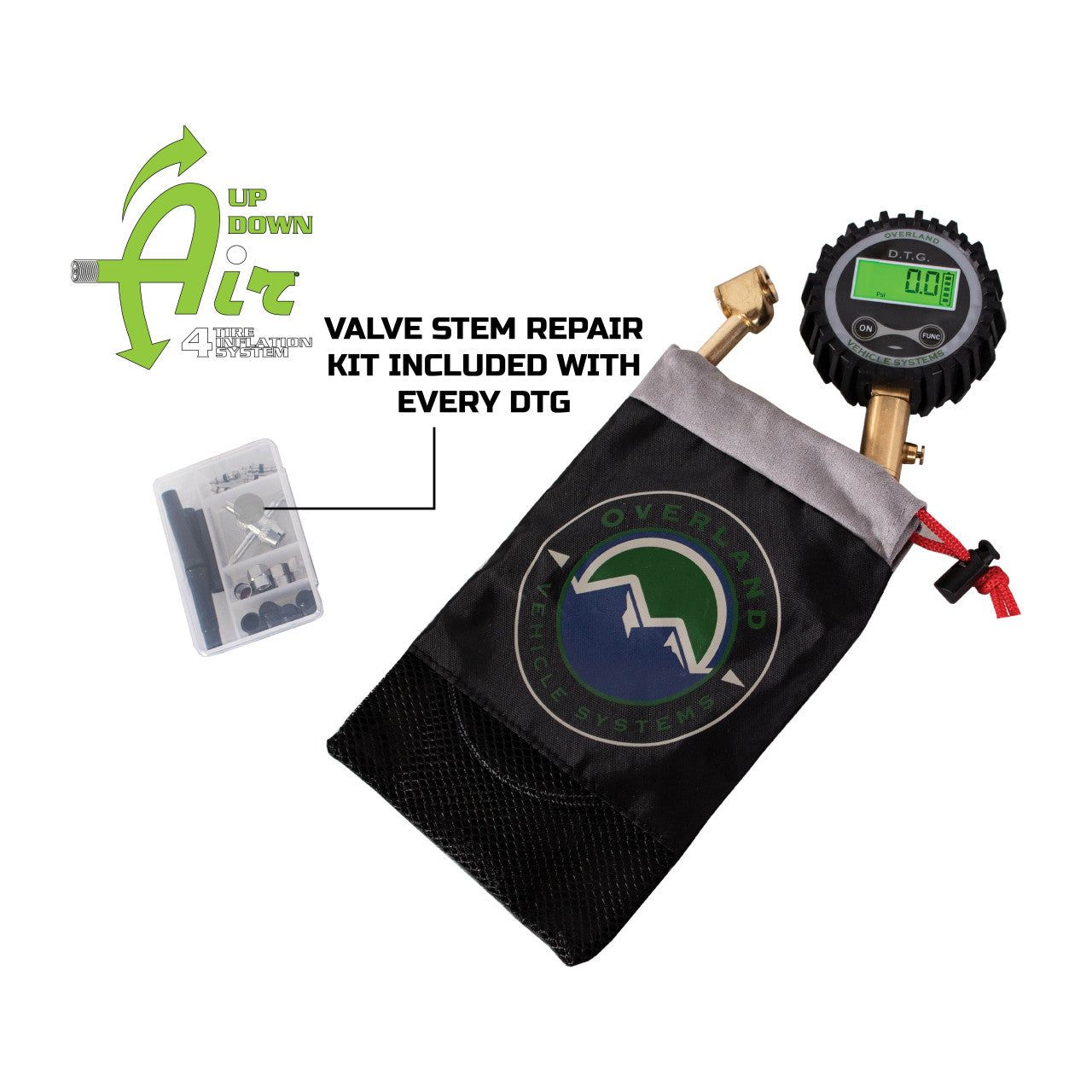 Overland Vehicle Systems Digital Tire Gauge With Valve Kit & Storage Bag 12010001
