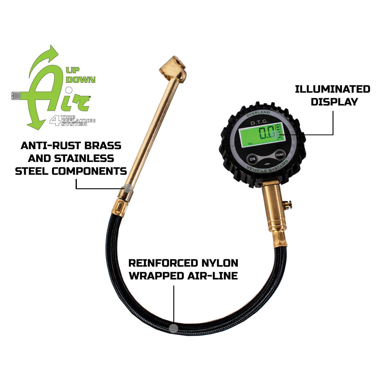 Overland Vehicle Systems Digital Tire Gauge With Valve Kit & Storage Bag 12010001