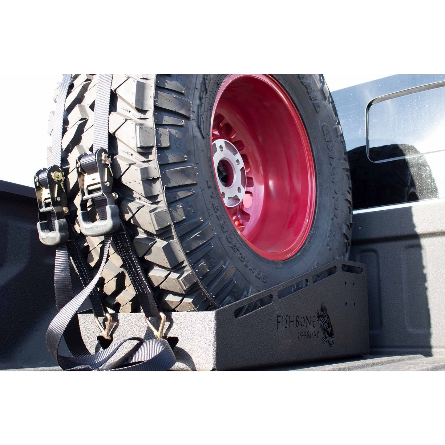 FISHBONE OFFROAD | Universal In-Bed Tire Carrier W/ 2 Nylon Ratchet Straps Black Steel | FB21301