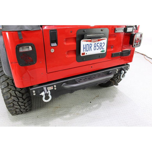 FISHBONE OFFROAD | 87-06 Wrangler Piranha Rear Bumper With Step And D-Rings Black Textured 2-Stage Powder Coat Steel | FB22072