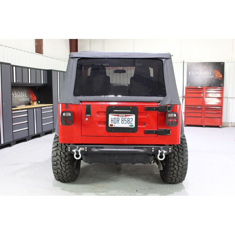 FISHBONE OFFROAD | 87-06 Wrangler Piranha Rear Bumper With Step And D-Rings Black Textured 2-Stage Powder Coat Steel | FB22072