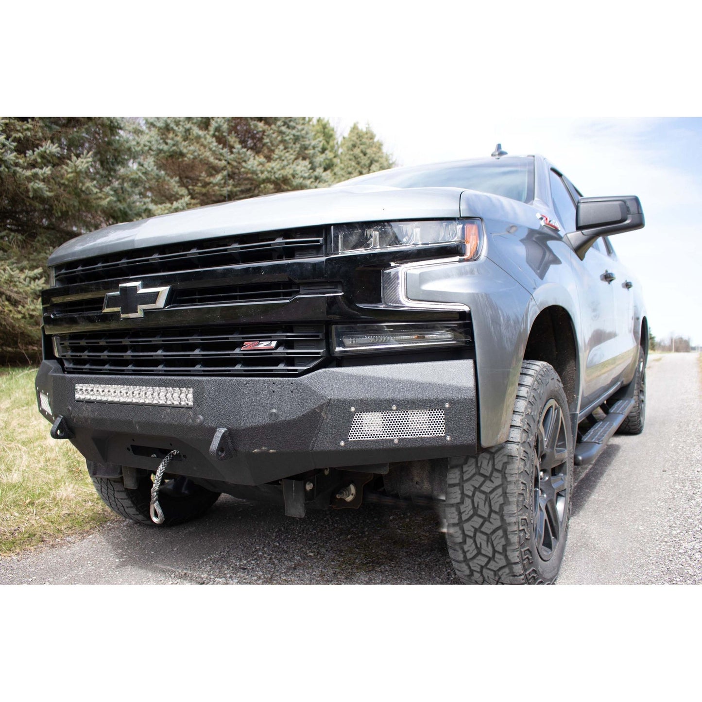 FISHBONE OFFROAD | 19-21 Silverado 1500 Rockfish Winch Bumper 2-Stage Black Textured Powder Coat 1/8In Steel | FB22389