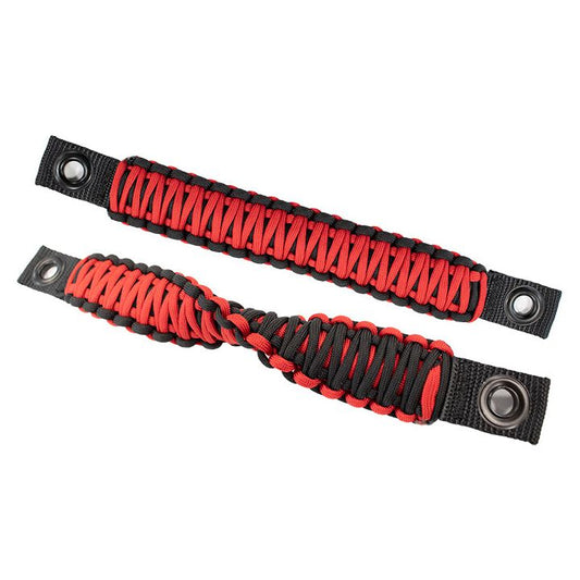 FISHBONE OFFROAD | 97-06 Wrangler Hd 550Lb Red Paracord Door Handles Black Nylon Webbing | FB55286