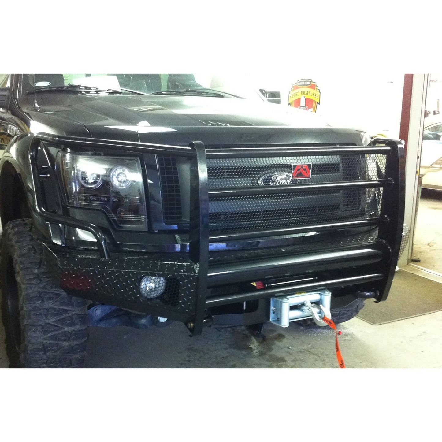 Fab Fours Black Steel Front Ranch Bumper 2 Stage Black Powder Coated w/Full Grill Guard Incl. Light Cut-Outs l FF09-K1960-1
