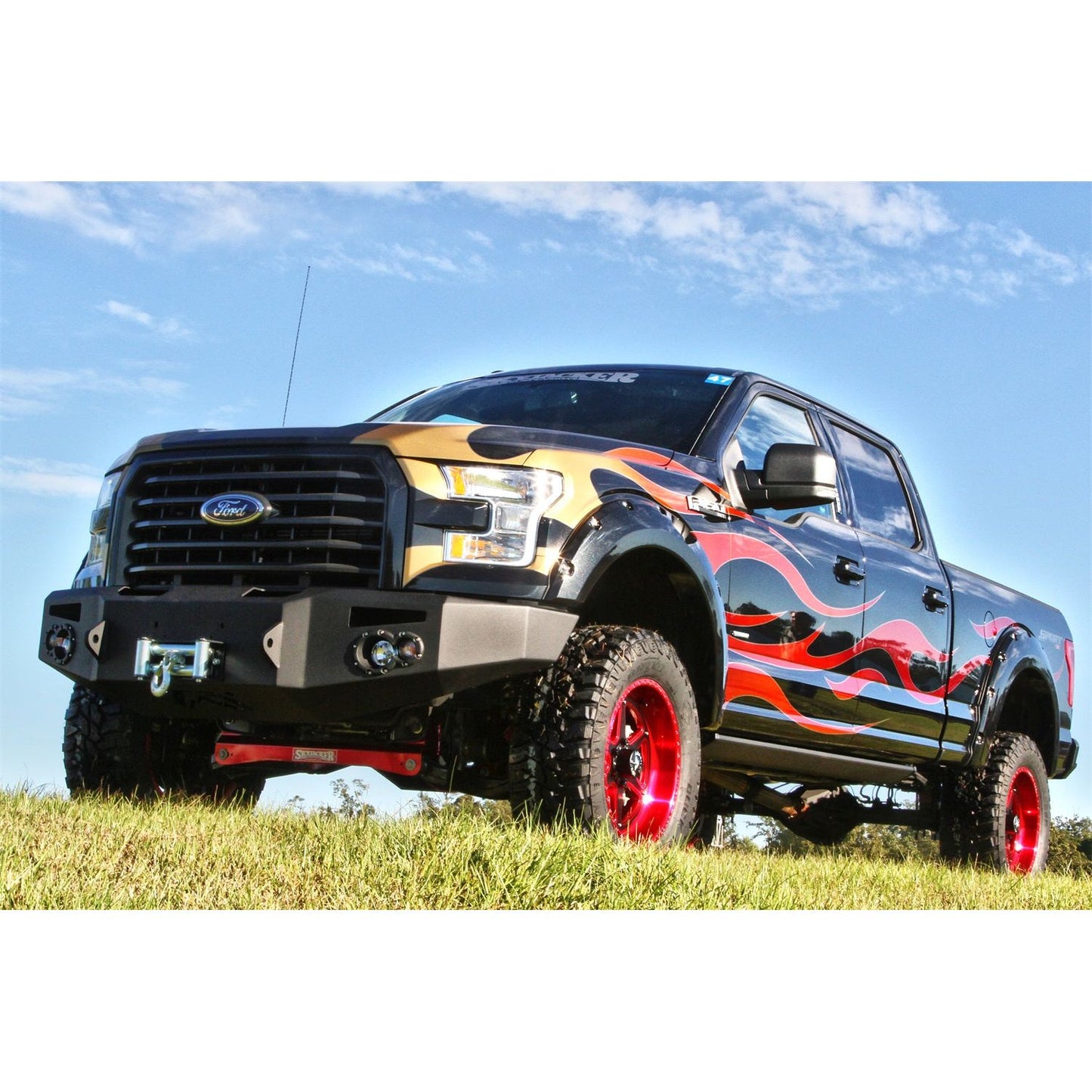 Fab Fours Premium Heavy Duty Winch Front Bumper 2 Stage Black Powder Coated w/o Grill Guard Incl. 1 in. D-Ring Mounts/Light Cut-Outs w/Hella 90mm Fog Lamps And 60mm Turn Signals l FF15-H3251-1