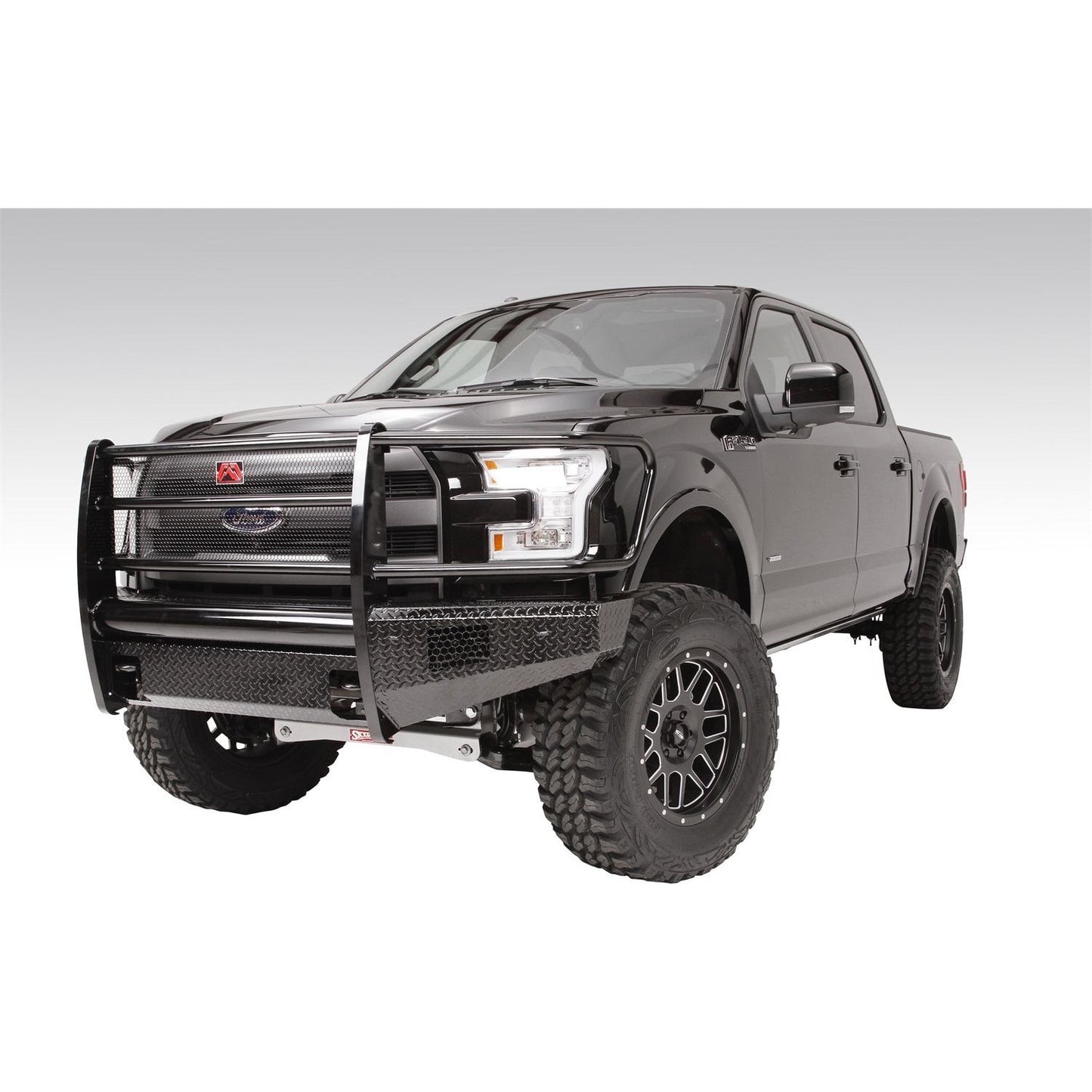 Fab Fours Black Steel Front Bumper 2 Stage Black Powder Coated w/Full Grill Guard And Tow Hooks l FF15-K3250-1