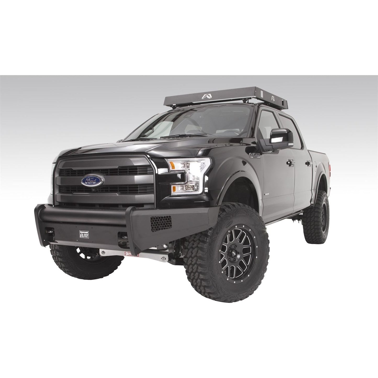 Fab Fours Elite Front Bumper 2 Stage Black Powder Coated w/o Full Grill Guard Incl. Light Cut-Outs And Tow Hooks l FF15-R3251-1