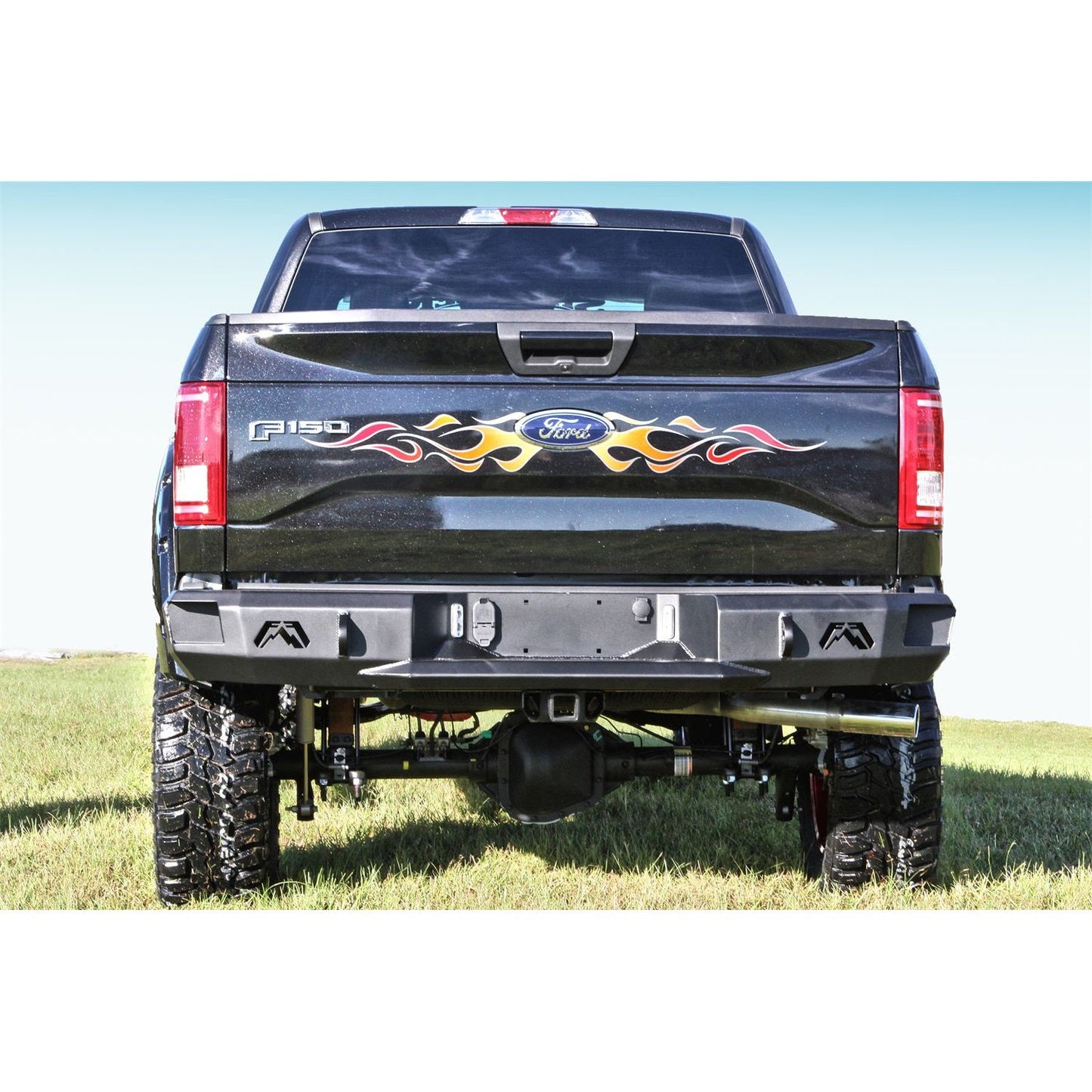 Fab Fours Heavy Duty Rear Bumper 2 Stage Black Powder Coated Incl. 0.75 in. D-Ring Mount l FF15-W3250-1