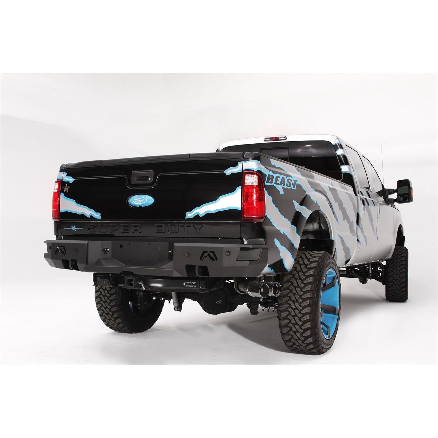 Fab Fours Heavy Duty Rear Bumper 2 Stage Black Powder Coated w/Sensors l FS08-W1351-1