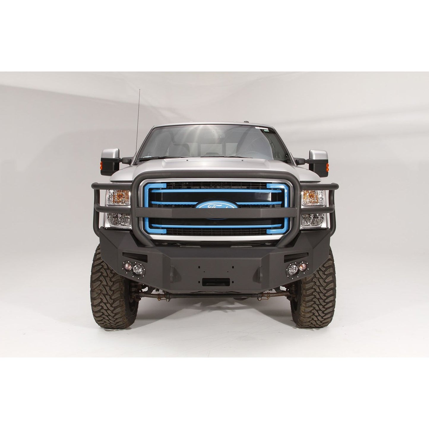 Fab Fours Premium Heavy Duty Winch Front Bumper 2 Stage Black Powder Coated w/Full Grill Guard Incl. 1 in. D-Ring Mounts/Light Cut-Outs w/Hella 90mm Fog Lamps And 60mm Turn Signals l FS11-A2550-1