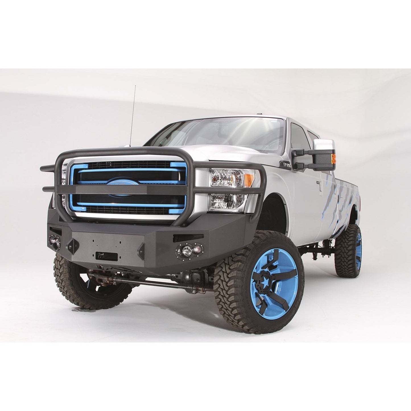 Fab Fours Premium Heavy Duty Winch Front Bumper 2 Stage Black Powder Coated w/Full Grill Guard Incl. 1 in. D-Ring Mounts/Light Cut-Outs w/Hella 90mm Fog Lamps And 60mm Turn Signals l FS11-A2550-1