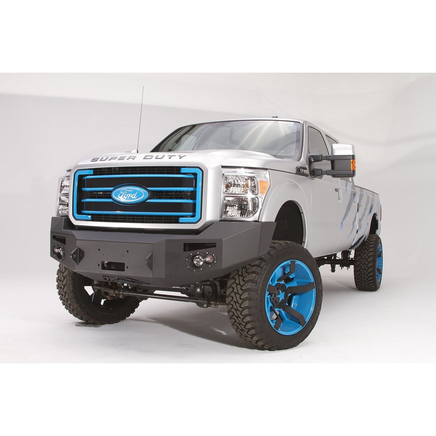 Fab Fours Premium Heavy Duty Winch Front Bumper 2 Stage Black Powder Coated w/o Grill Guard Incl. 1 in. D-Ring Mounts/Light Cut-Outs w/Hella 90mm Fog Lamps And 60mm Turn Signals l FS11-A2551-1