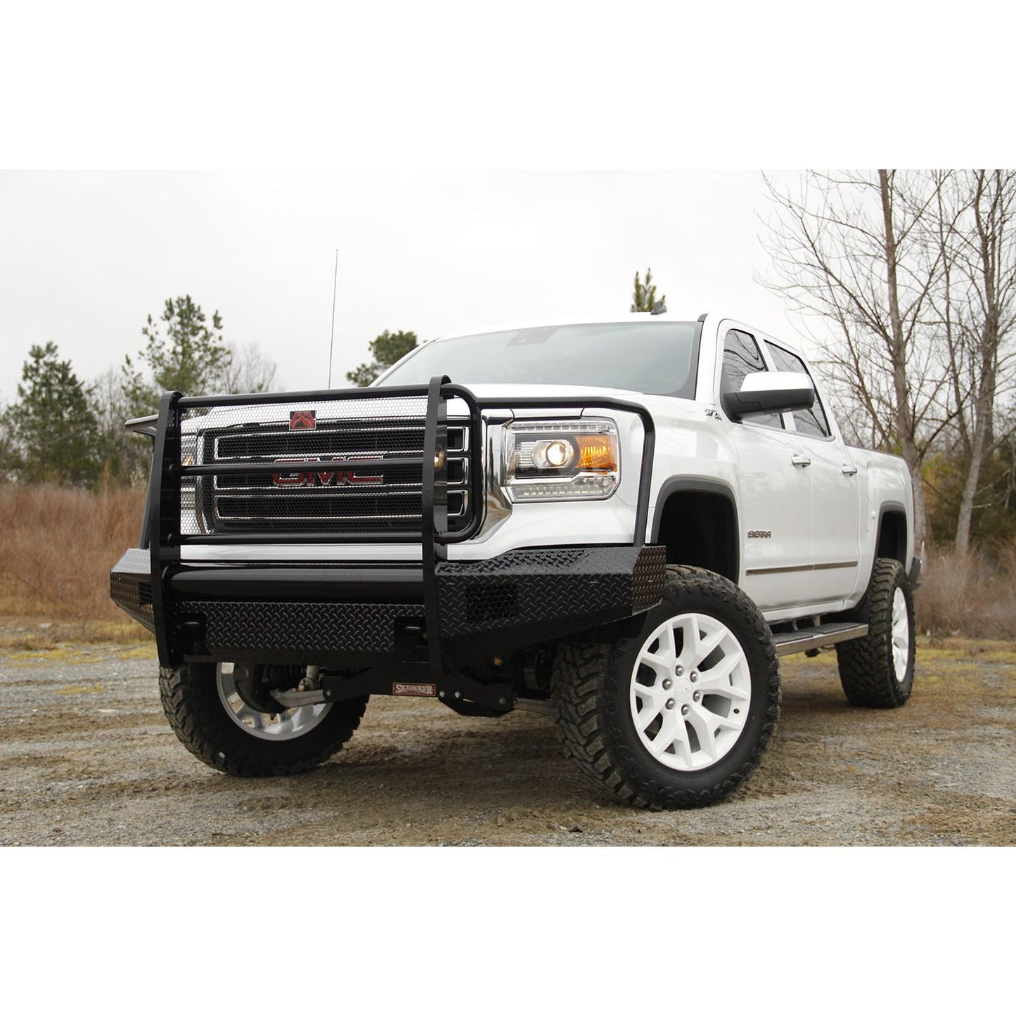 Fab Fours Black Steel Front Ranch Bumper 2 Stage Black Powder Coated w/Full Grill Guard Incl. Light Cut-Outs l GM07-K2160-1