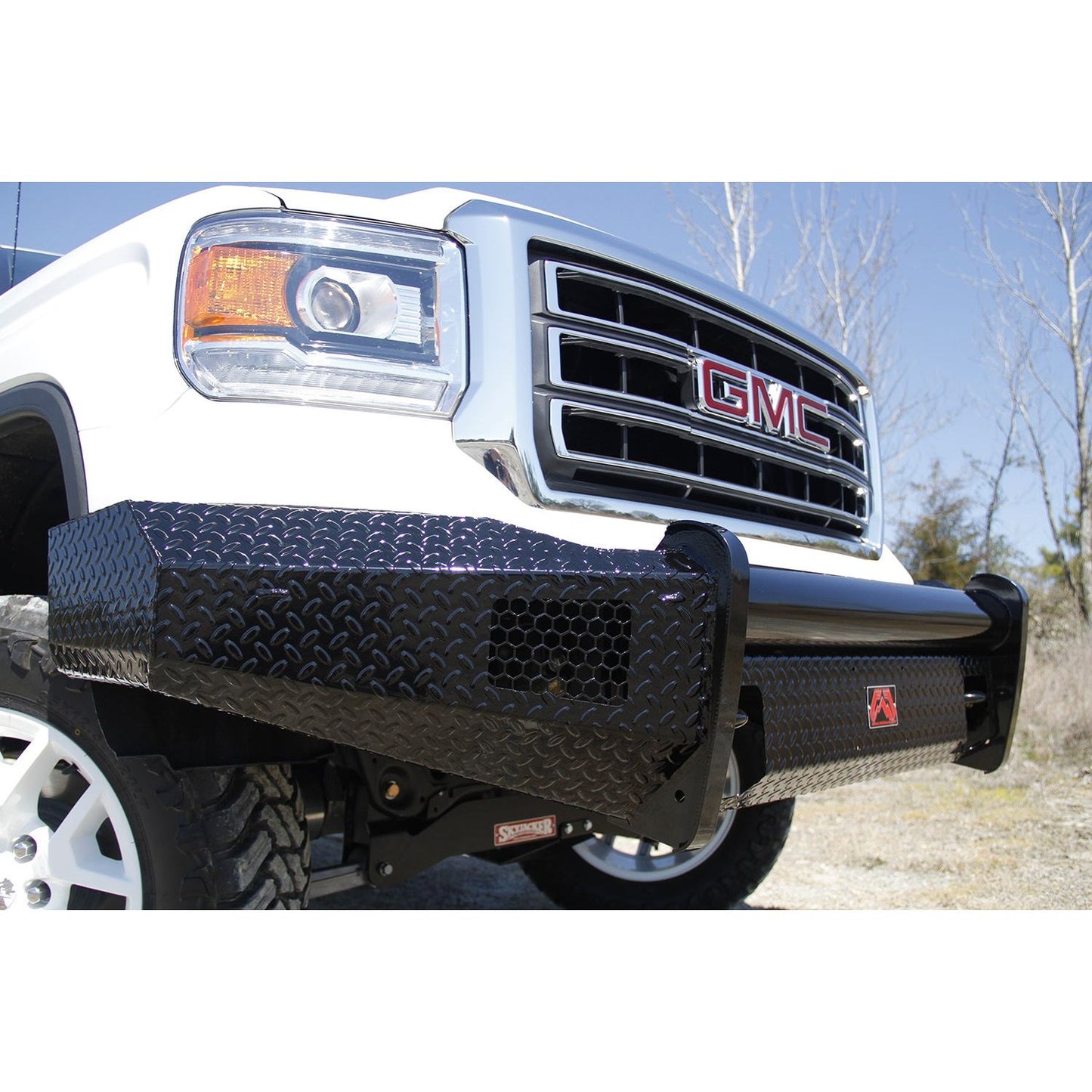 Fab Fours Black Steel Front Ranch Bumper 2 Stage Black Powder Coated w/o Full Grill Guard Incl. Light Cut-Outs l GM07-K2161-1