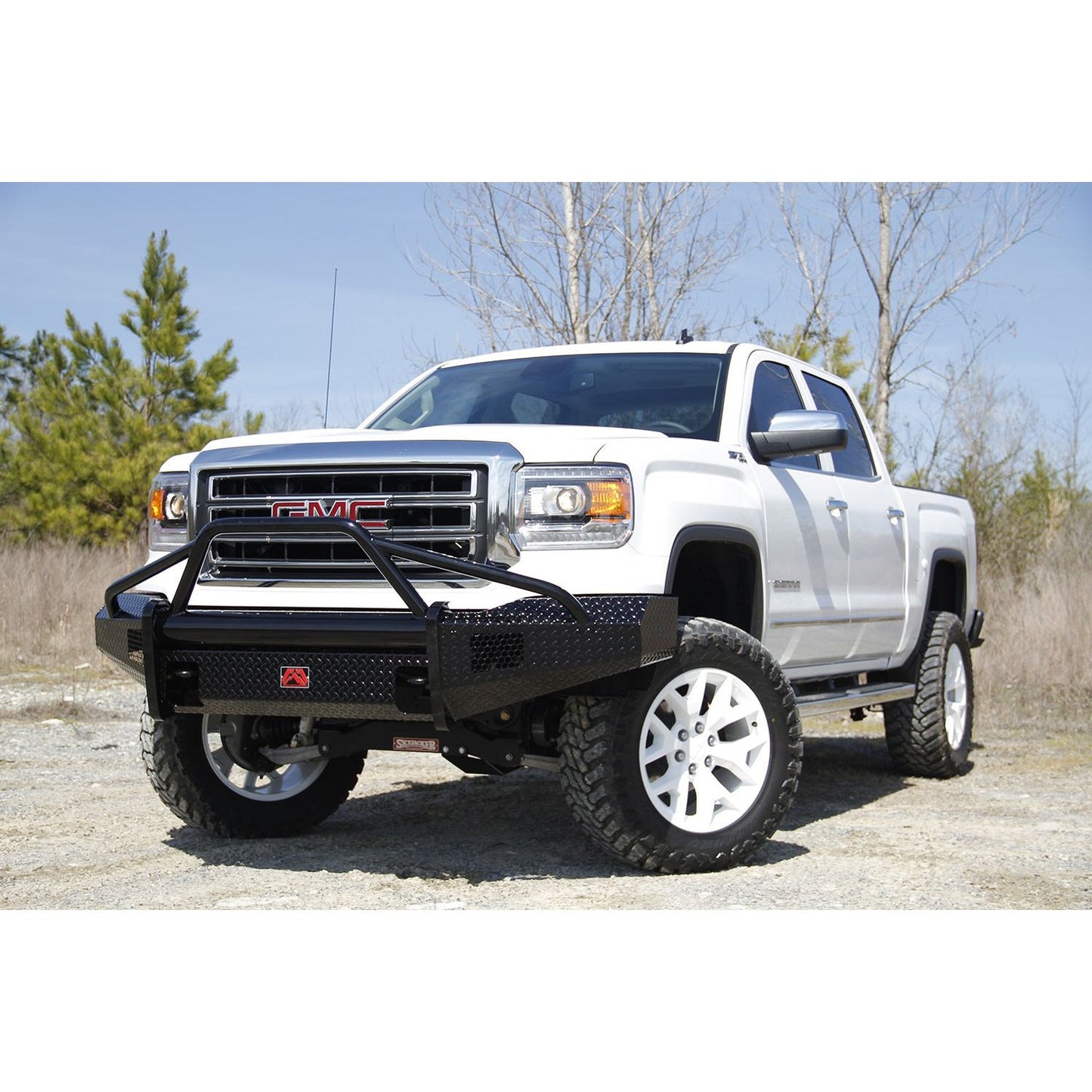 Fab Fours Black Steel Front Ranch Bumper 2 Stage Black Powder Coated w/Pre-Runner Grill Guard Incl. Light Cut-Outs l GM07-K2162-1