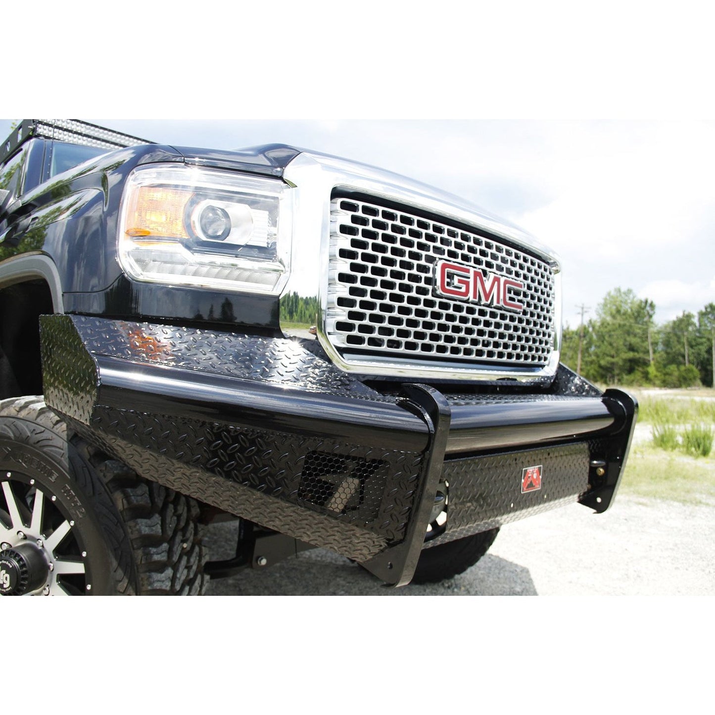 Fab Fours Black Steel Front Ranch Bumper 2 Stage Black Powder Coated w/o Full Grill Guard Incl. Light Cut-Outs l GM08-S2161-1