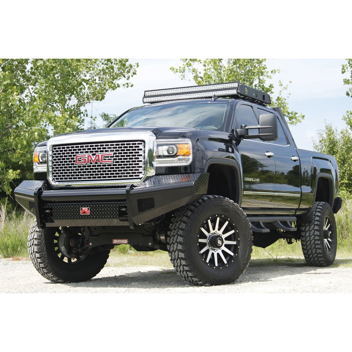 Fab Fours Black Steel Front Ranch Bumper 2 Stage Black Powder Coated w/o Full Grill Guard Incl. Light Cut-Outs l GM08-S2161-1