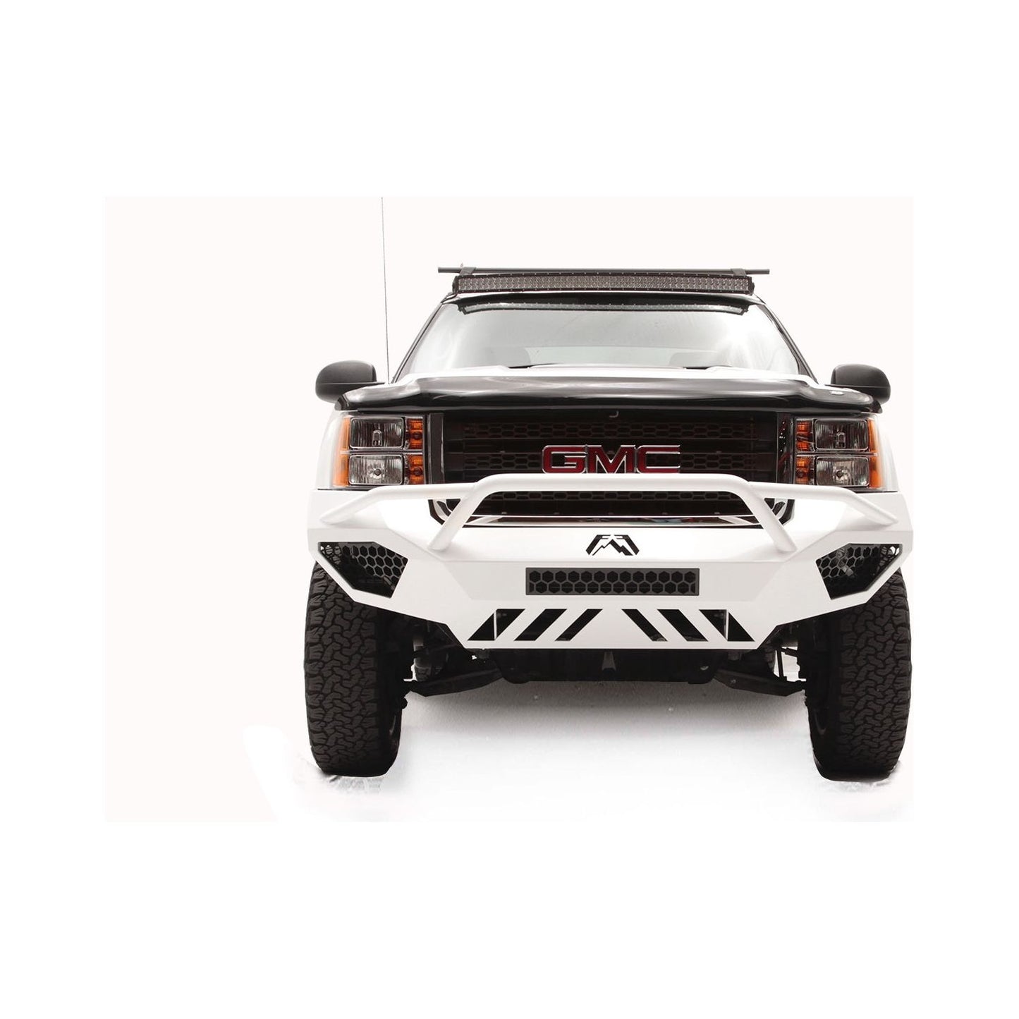 Fab Fours Vengeance Front Bumper 2 Stage Black Powder Coated w/Pre-Runner Grill Guard l GM11-V2852-1