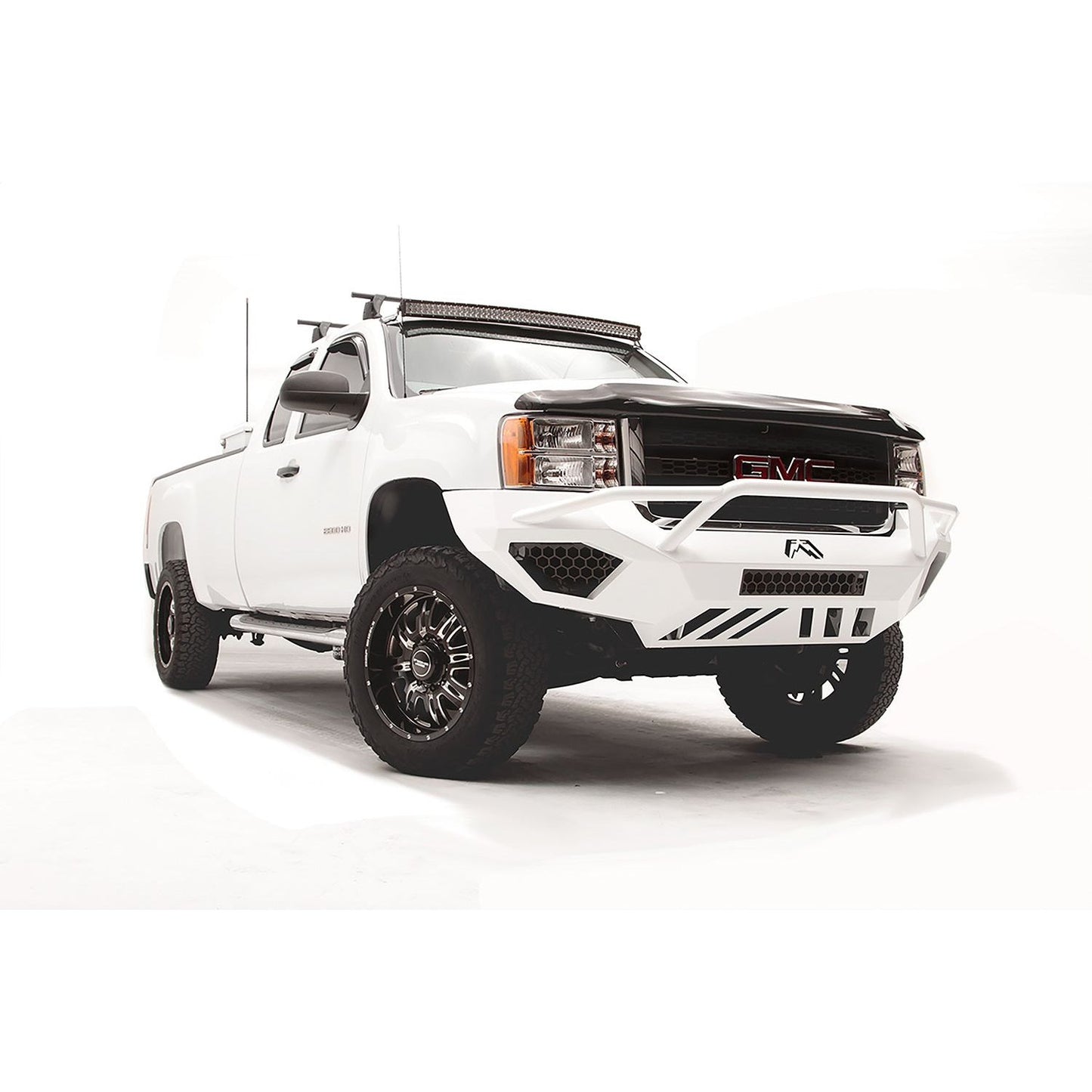 Fab Fours Vengeance Front Bumper 2 Stage Black Powder Coated w/Pre-Runner Grill Guard l GM11-V2852-1