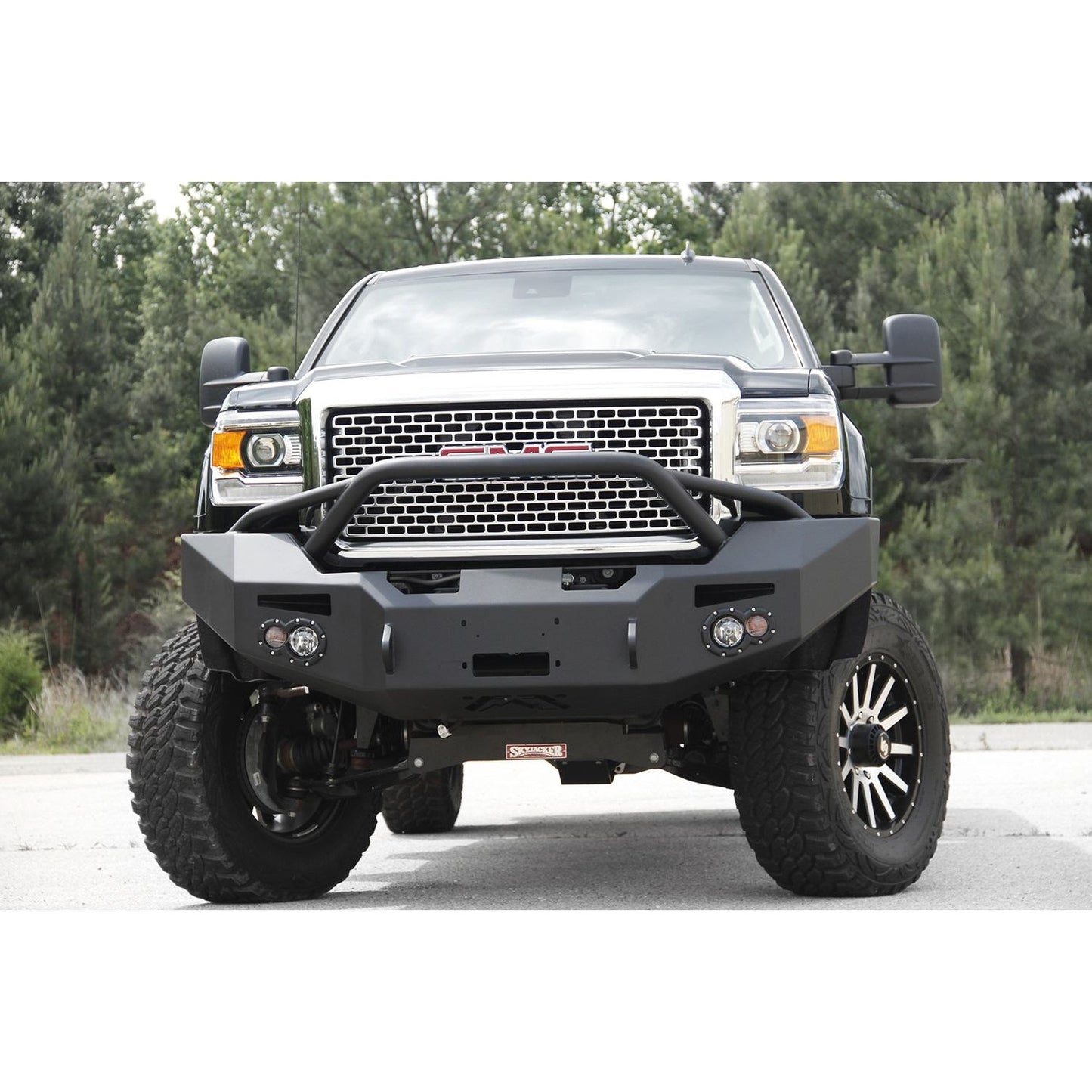 Fab Fours Premium Heavy Duty Winch Front Bumper 2 Stage Black Powder Coated w/Pre-Runner Grill Guard Incl. Fog And Turn Lights Air Ducts D-Ring Mounts l GM14-A3152-1
