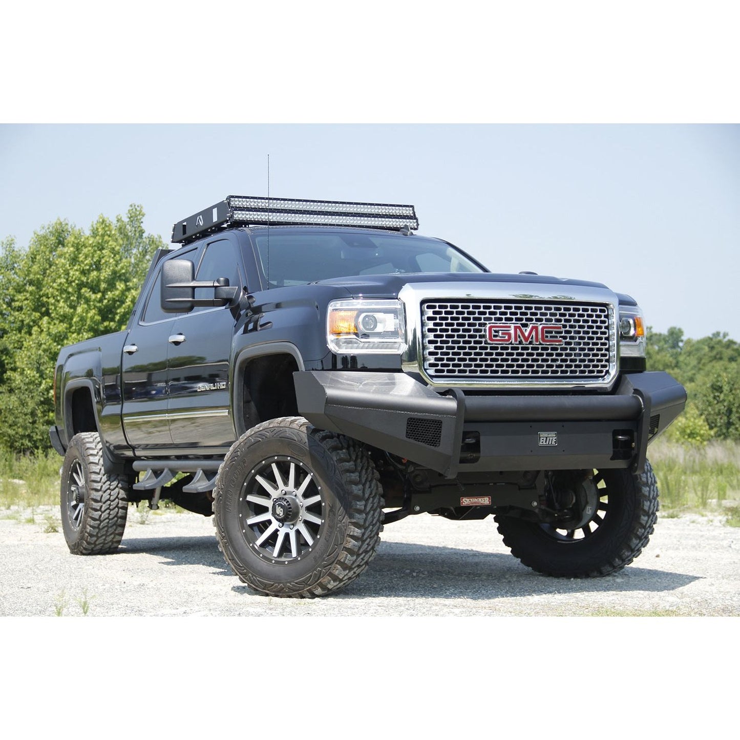 Fab Fours Elite Front Ranch Bumper 2 Stage Black Powder Coated w/o Grill Guard w/Tow Hooks l GM14-Q3161-1