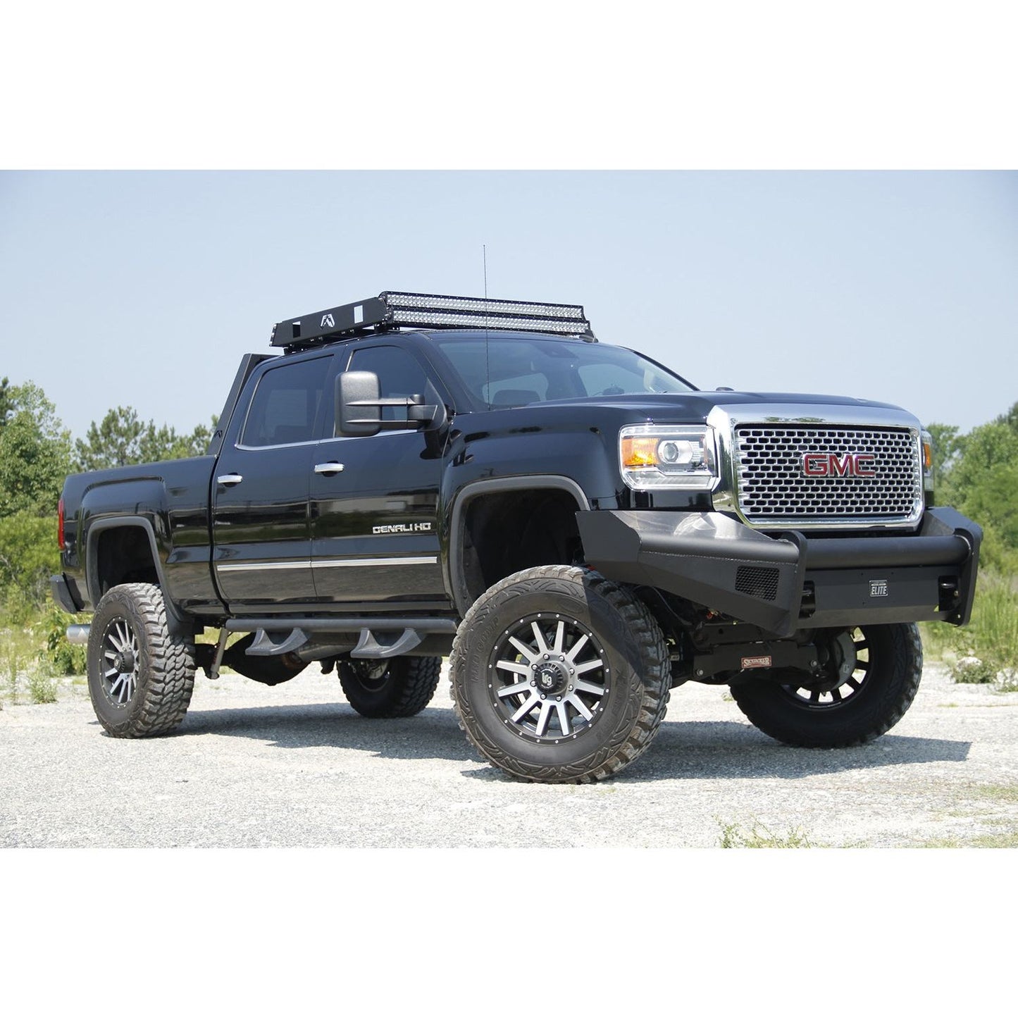 Fab Fours Elite Front Ranch Bumper 2 Stage Black Powder Coated w/o Grill Guard w/Tow Hooks l GM14-Q3161-1
