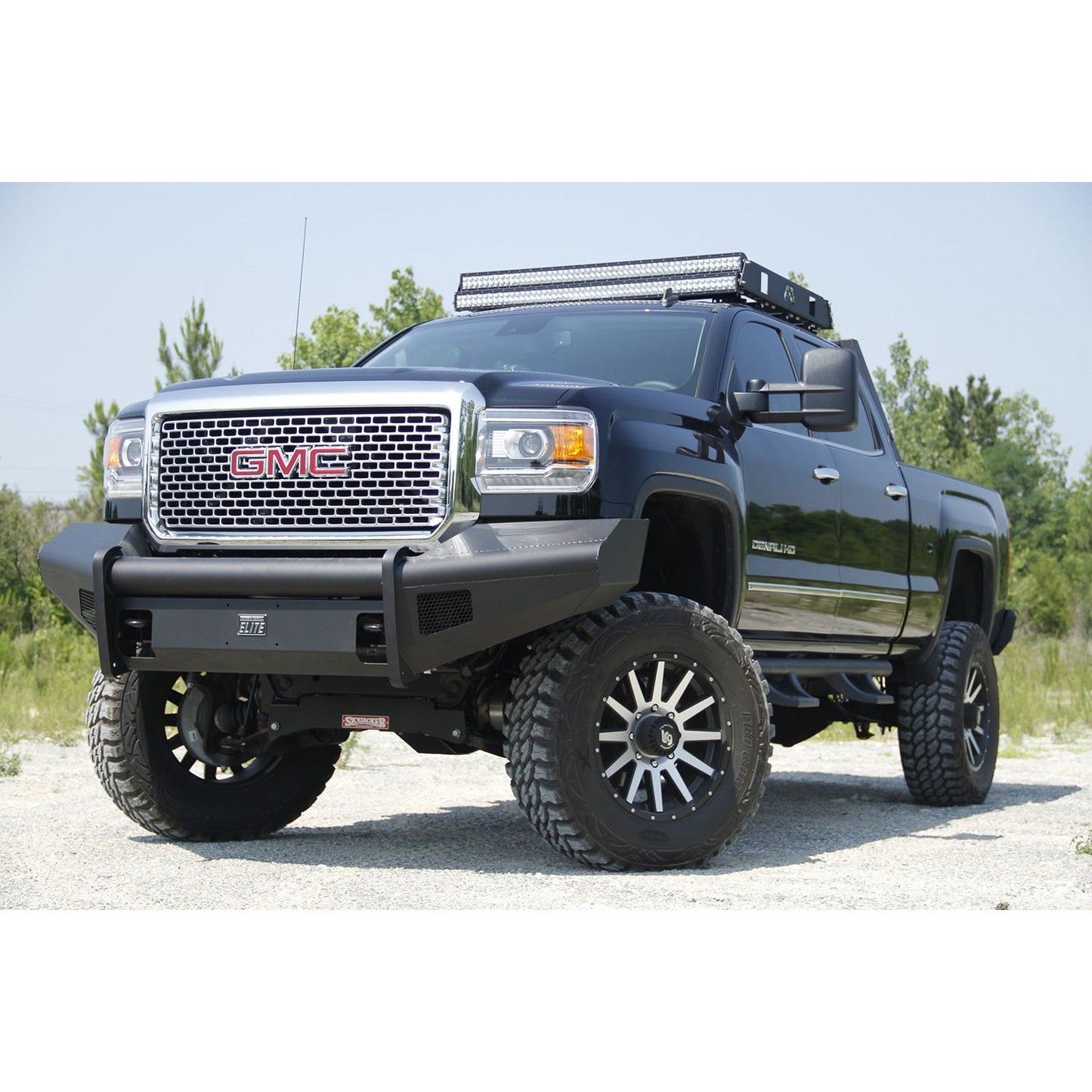 Fab Fours Elite Front Ranch Bumper 2 Stage Black Powder Coated w/o Grill Guard w/Tow Hooks l GM14-Q3161-1