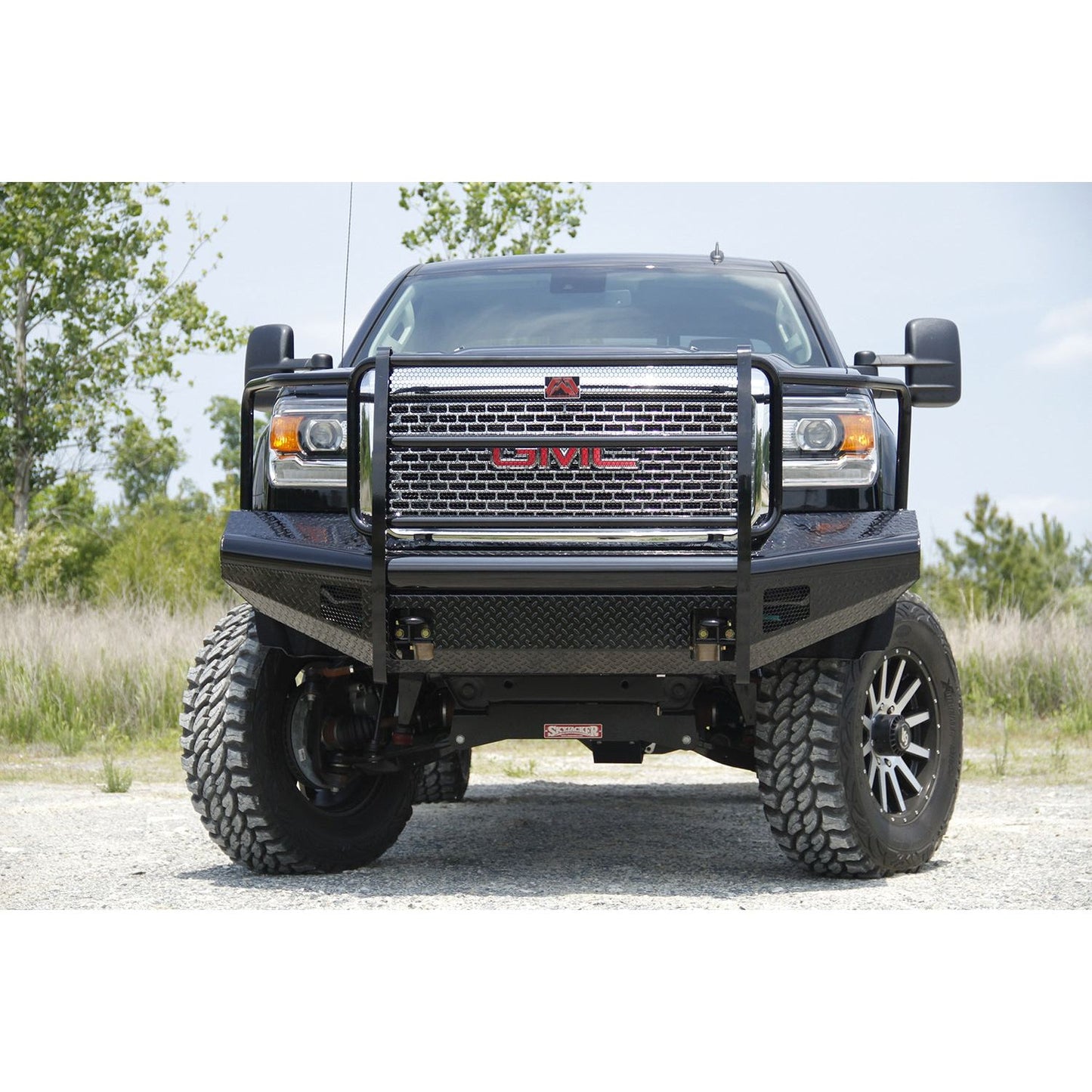 Fab Fours Black Steel Front Ranch Bumper 2 Stage Black Powder Coated w/Full Grill Guard And Tow Hooks l GM14-S3160-1