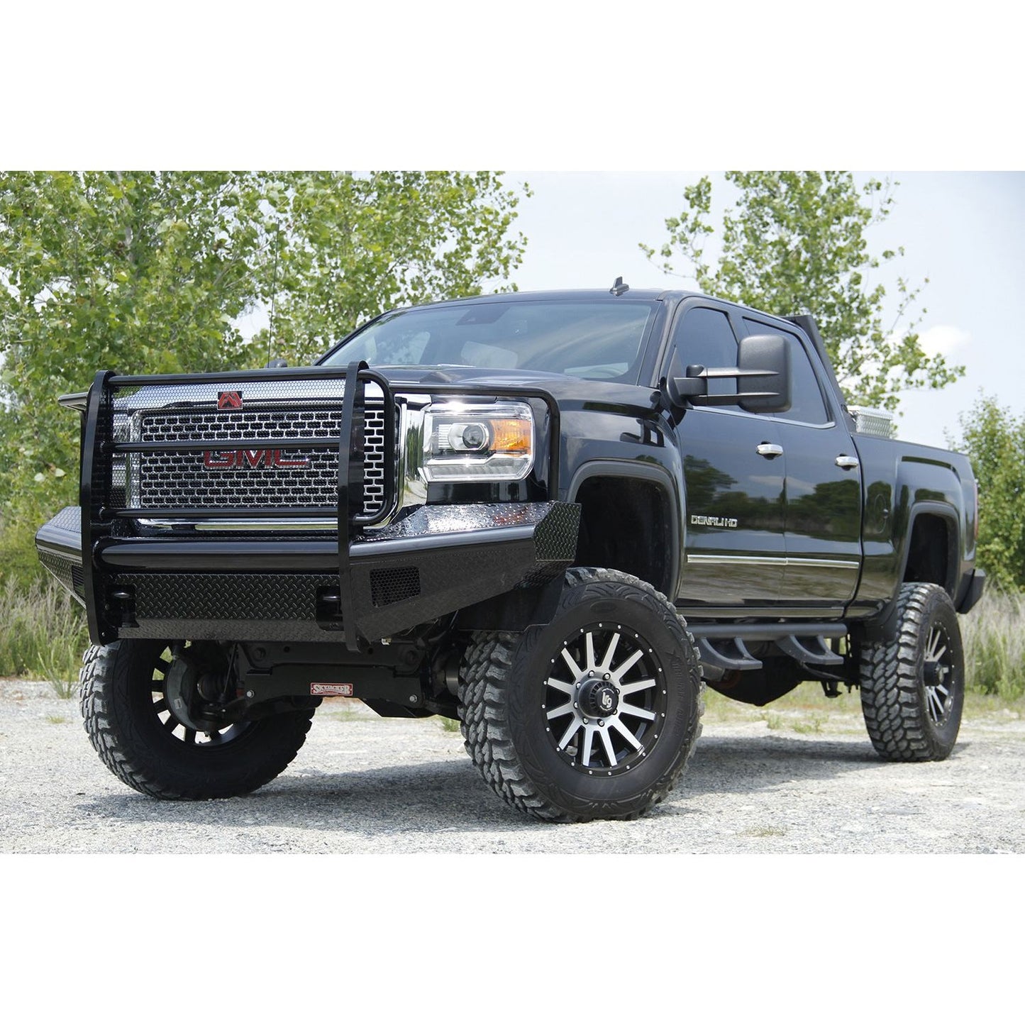 Fab Fours Black Steel Front Ranch Bumper 2 Stage Black Powder Coated w/Full Grill Guard And Tow Hooks l GM14-S3160-1