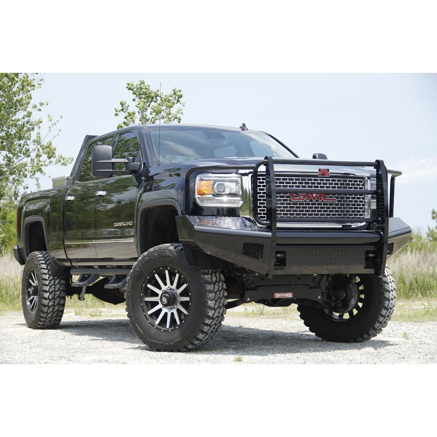 Fab Fours Black Steel Front Ranch Bumper 2 Stage Black Powder Coated w/Full Grill Guard And Tow Hooks l GM14-S3160-1