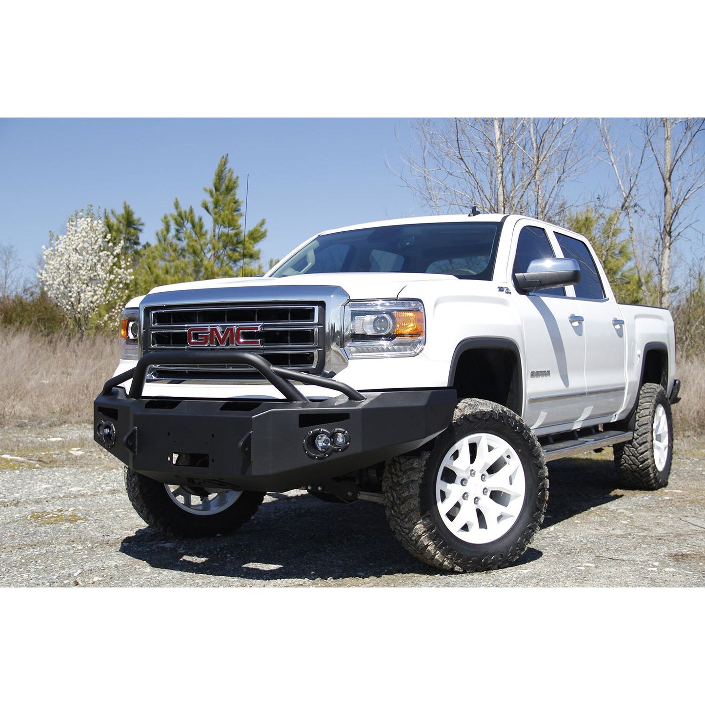 Fab Fours Premium Winch Front Bumper 2 Stage Black Powder Coated w/Pre-Runner Grill Guard Incl. 90mm Fog Lamps/60mm Turn Lights D-Ring Mounts l GS14-H3152-1