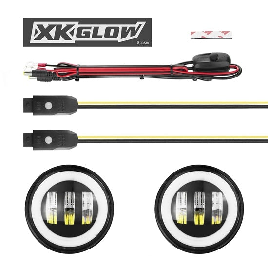 XKGLOW | 4" Black RGB LED Jeep Wrangler Fog Light XKchrome Bluetooth App Controlled Kit | XK042010-B