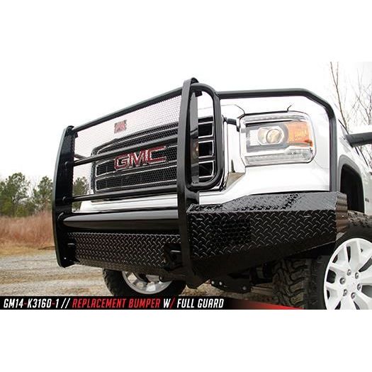 Fab Fours Black Steel Front Bumper 2 Stage Black Powder Coated w/Full Grill Guard And Tow Hooks l GS14-K3160-1
