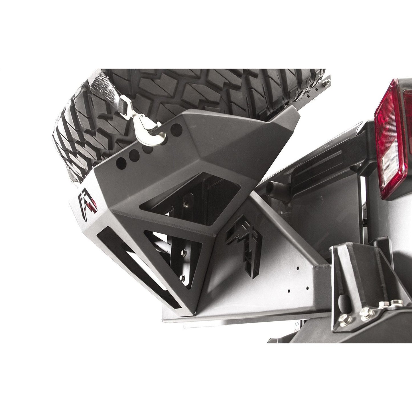 Fab Fours Spare Tire Carrier 2 Stage Black Powder Coated Slant Back Tire Carrier l JK2070-1