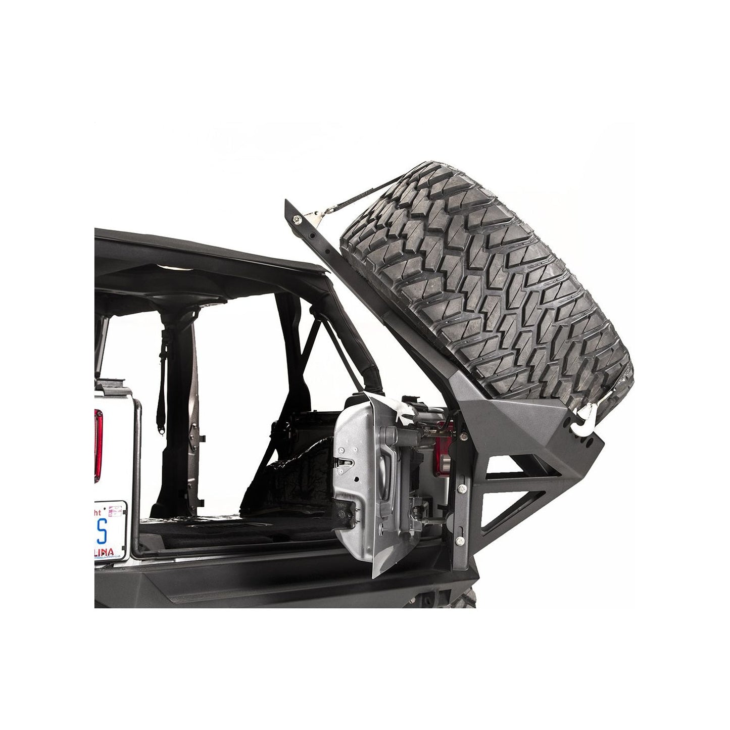 Fab Fours Spare Tire Carrier 2 Stage Black Powder Coated Slant Back Tire Carrier l JK2070-1