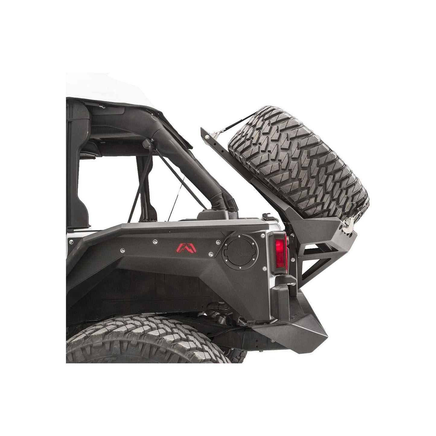 Fab Fours Spare Tire Carrier 2 Stage Black Powder Coated Slant Back Tire Carrier l JK2070-1