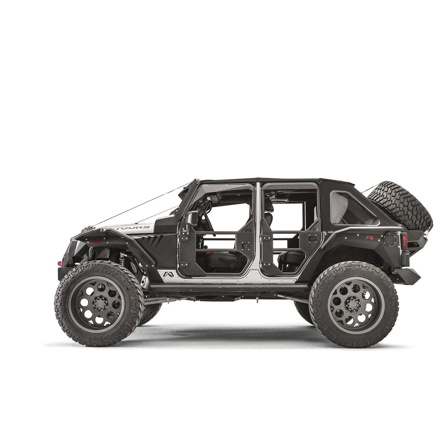 Fab Fours Spare Tire Carrier 2 Stage Black Powder Coated Slant Back Tire Carrier l JK2070-1