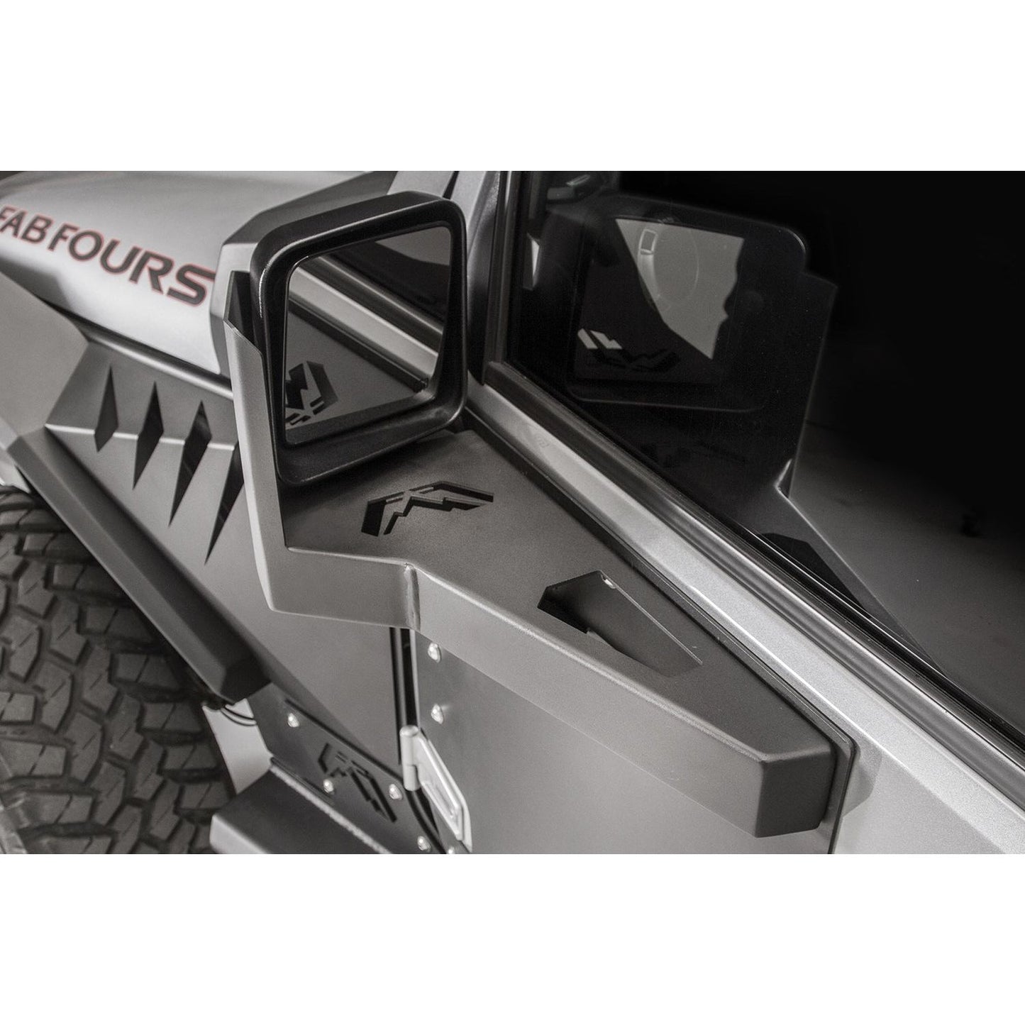 Fab Fours Door Skin Mirror Guard Front Matte Black Powder Coat l JK3001-1