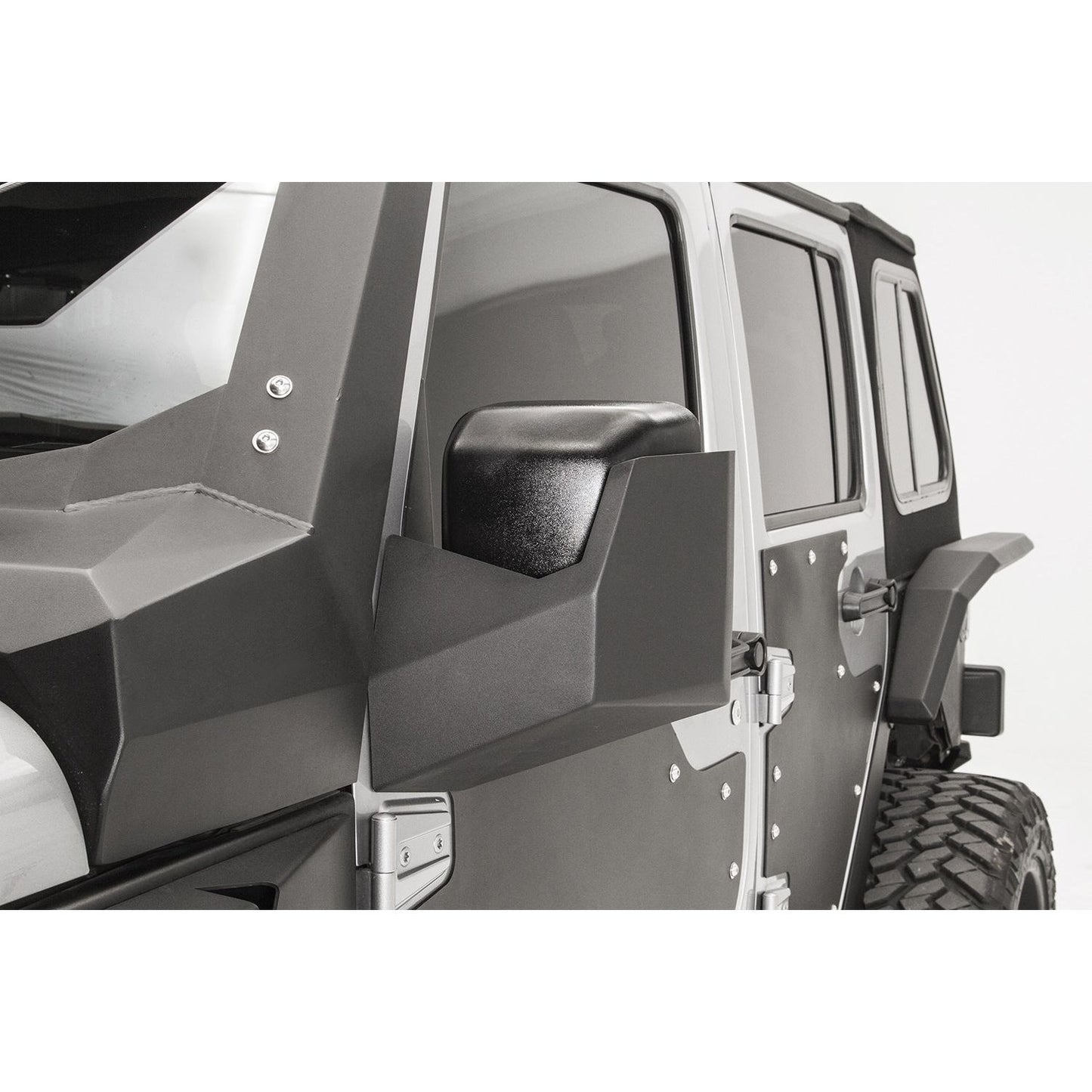 Fab Fours Door Skin Mirror Guard Front Matte Black Powder Coat l JK3001-1