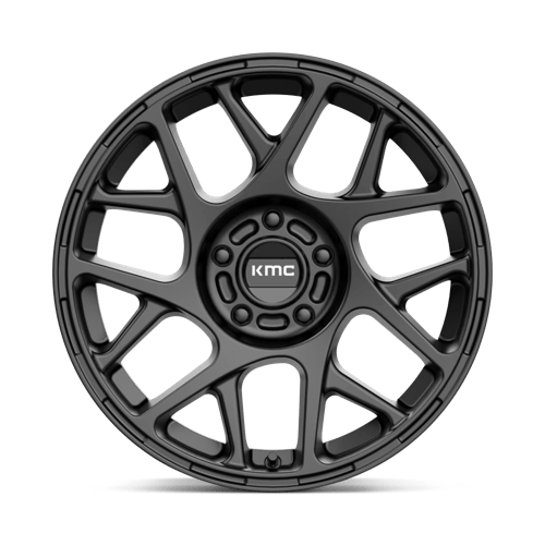 KMC KM708 BULLY Satin Black wheel showcasing aggressive design and strength for vehicles.