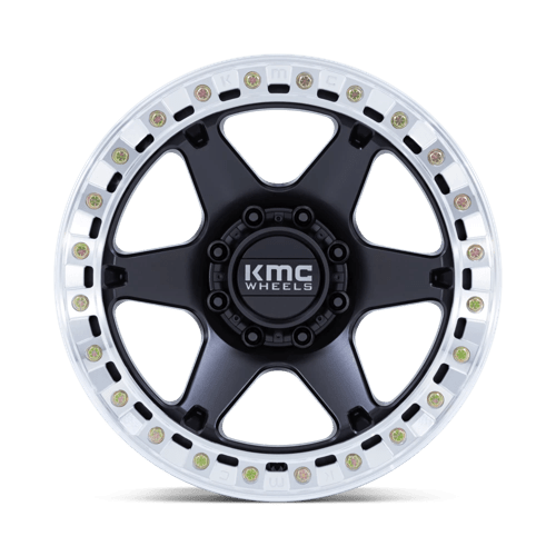KMC KM238 VI BEADLOCK Satin Black W/ Machined Ring front view showcasing its aggressive styling and durability.