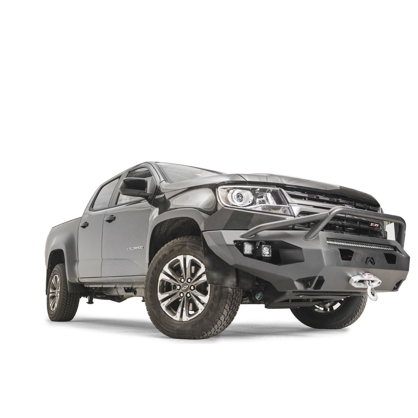 Fab Fours Matrix Front Bumper w/Pre-Runner Guard Black Powder Coat 136 lbs. Weight 15 in. Height 74 in. Width 25.5 in. Depth l CC21-X5152-1