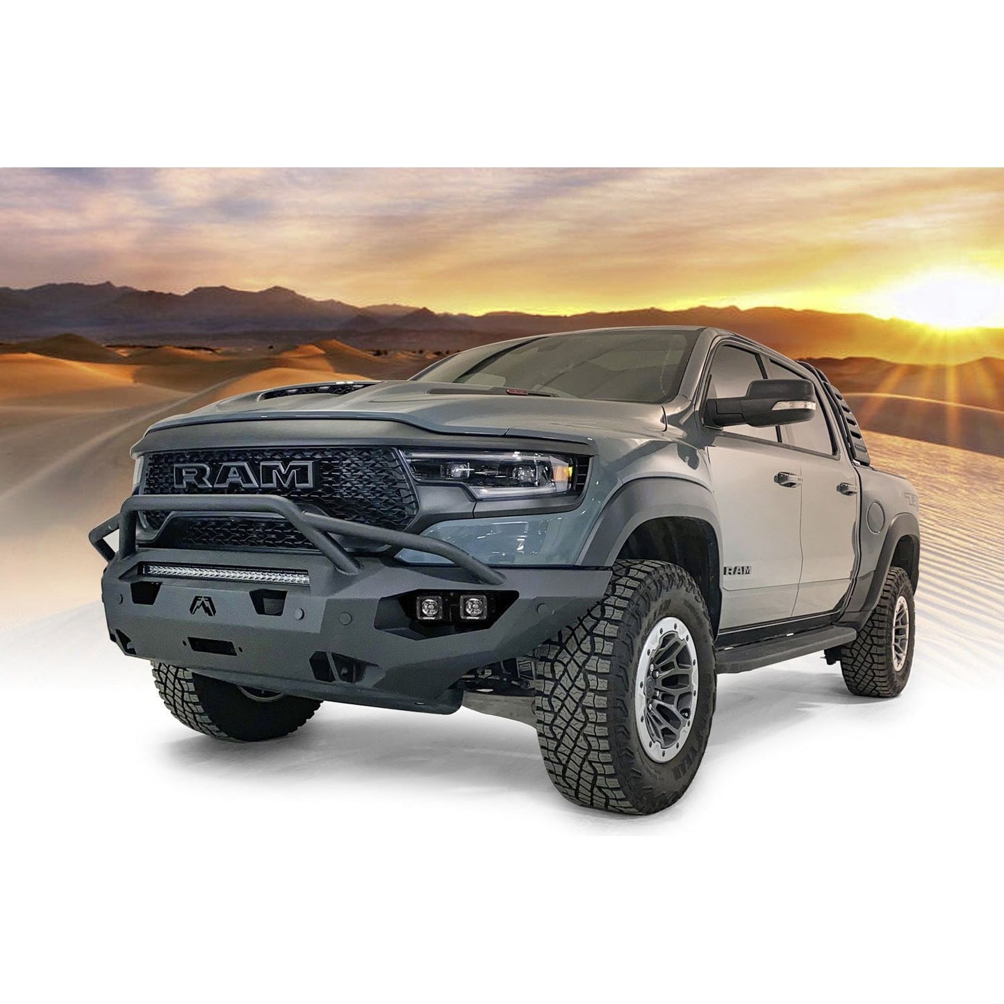 Fab Fours Matrix Front Bumper Pre-Runner Guard Sensor Compatible 2 Stage Matte Black Powder Coat l DX21-X5552-1
