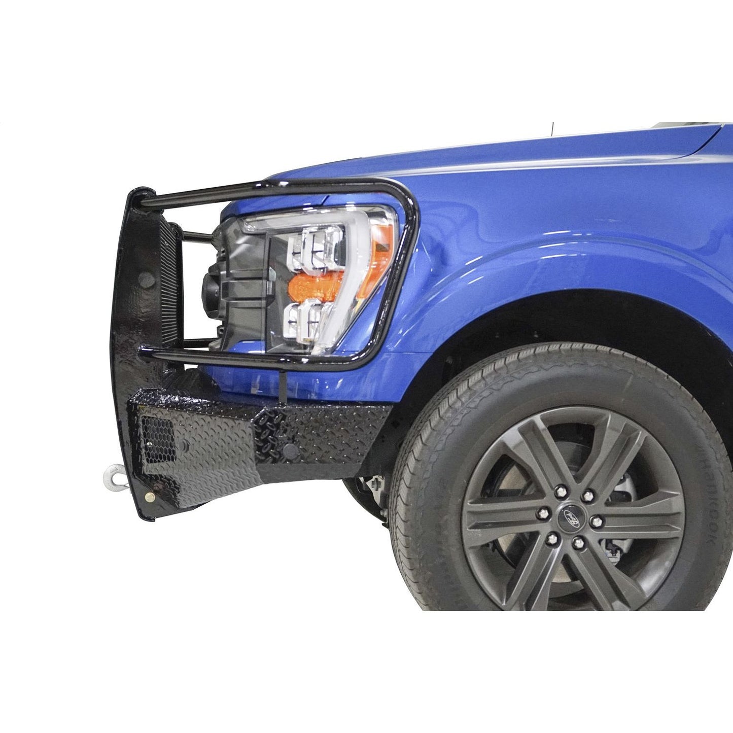Fab Fours Black Steel Front Bumper Full Guard Incl. Tow Hooks Lower Guard 14 Gauge Steel Construction Black Powder Coat 194 lbs. Weight l FF21-K5060-1