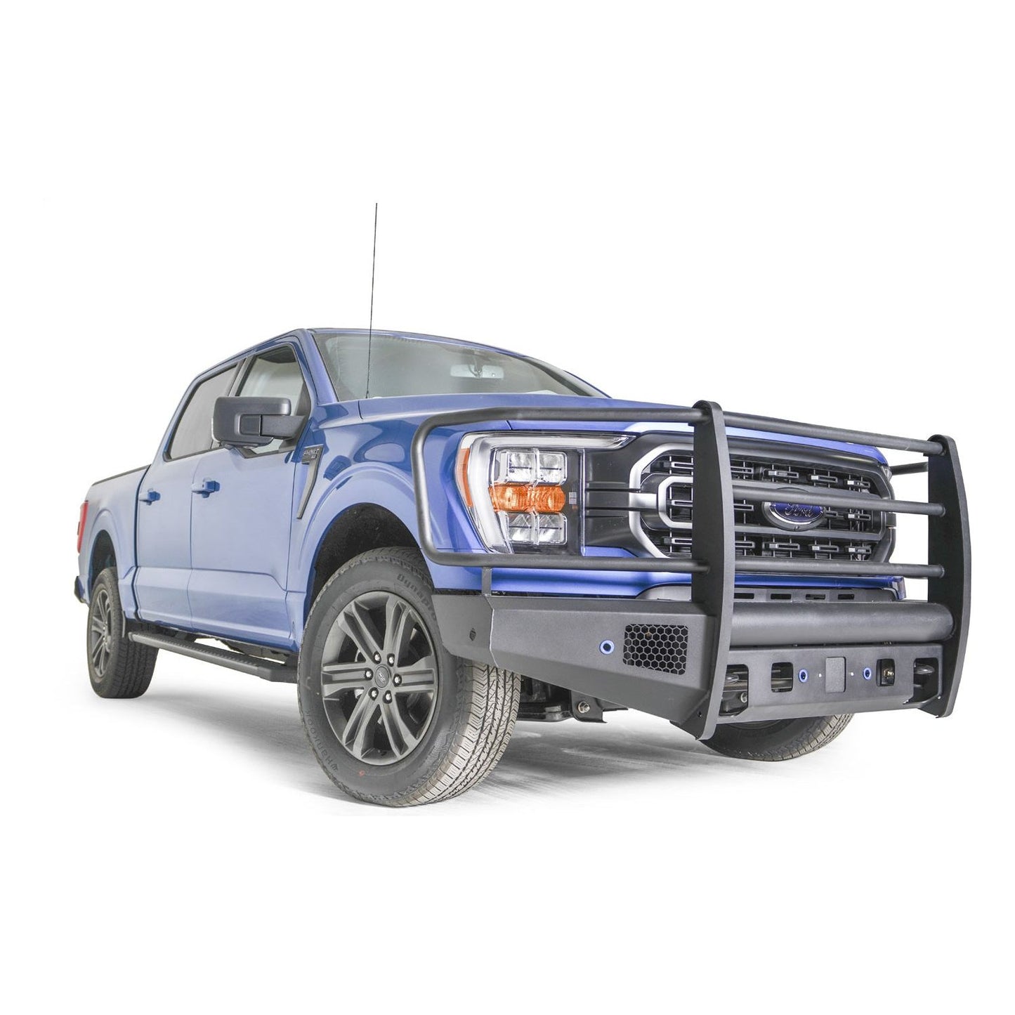 Fab Fours Elite Front Bumper Full Guard Incl. Tow Hooks Lower Guard 12 Gauge Steel Construction Black Powder Coat 194 lbs. Weight l FF21-R5060-1