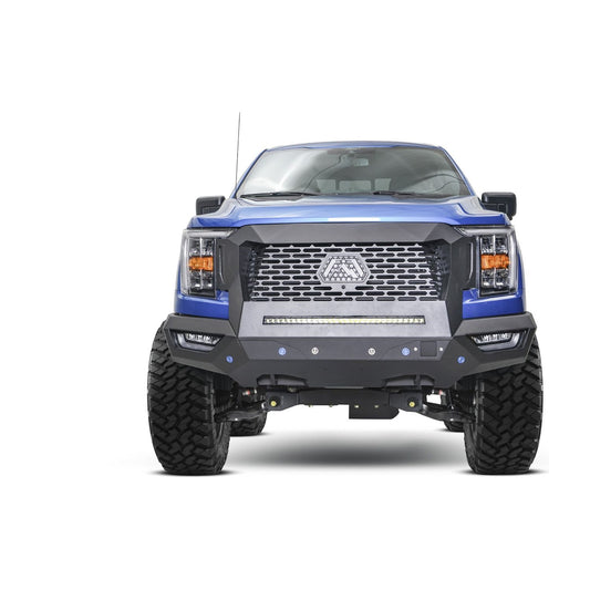 Fab Fours Grumper Front Bumper And Grille Sensor Compatible Black Matte Powder Coat 175 lbs. Weight 32 in. Height 77.5 Width 23.5 Depth l GR5000-1