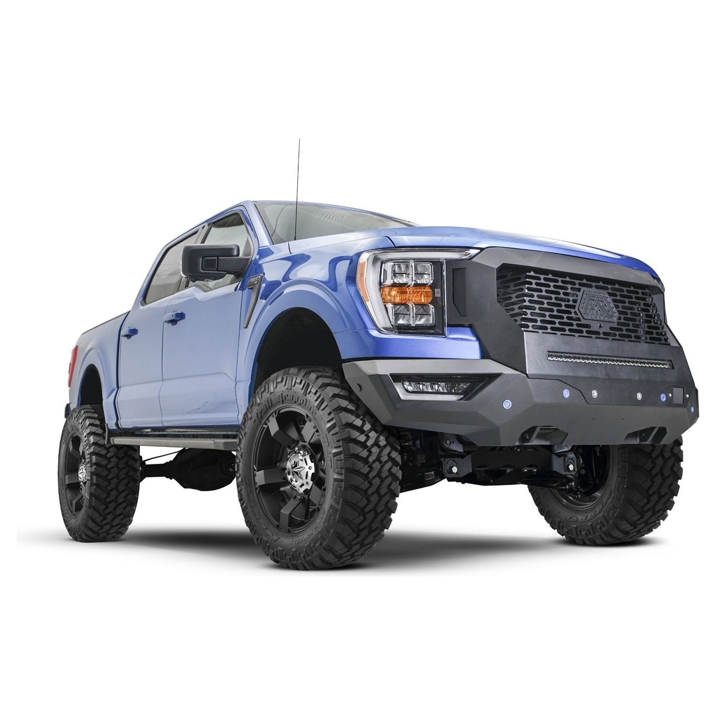 Fab Fours Grumper Front Bumper And Grille Sensor Compatible Black Matte Powder Coat 175 lbs. Weight 32 in. Height 77.5 Width 23.5 Depth l GR5000-1