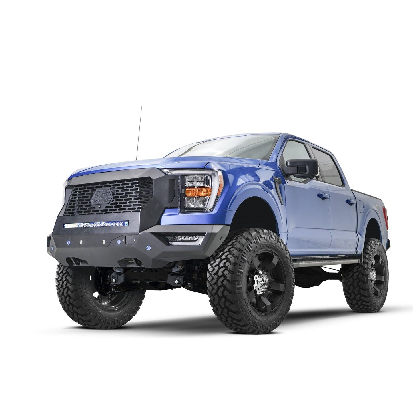 Fab Fours Grumper Front Bumper And Grille Sensor Compatible Black Matte Powder Coat 175 lbs. Weight 32 in. Height 77.5 Width 23.5 Depth l GR5000-1