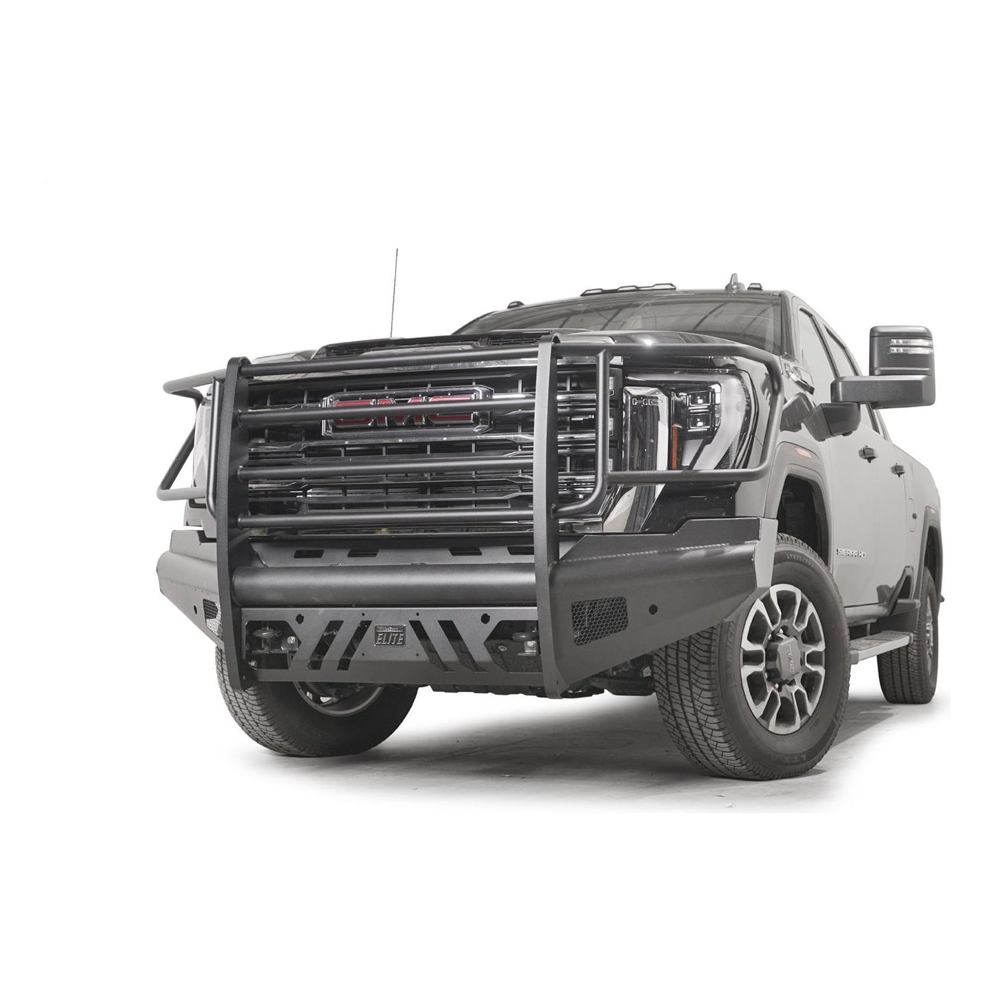 Fab Fours Elite Front Bumper w/ Full Guard Black Steel w/ Sensor Incl. Tow Hooks l GM24-Q6260-1