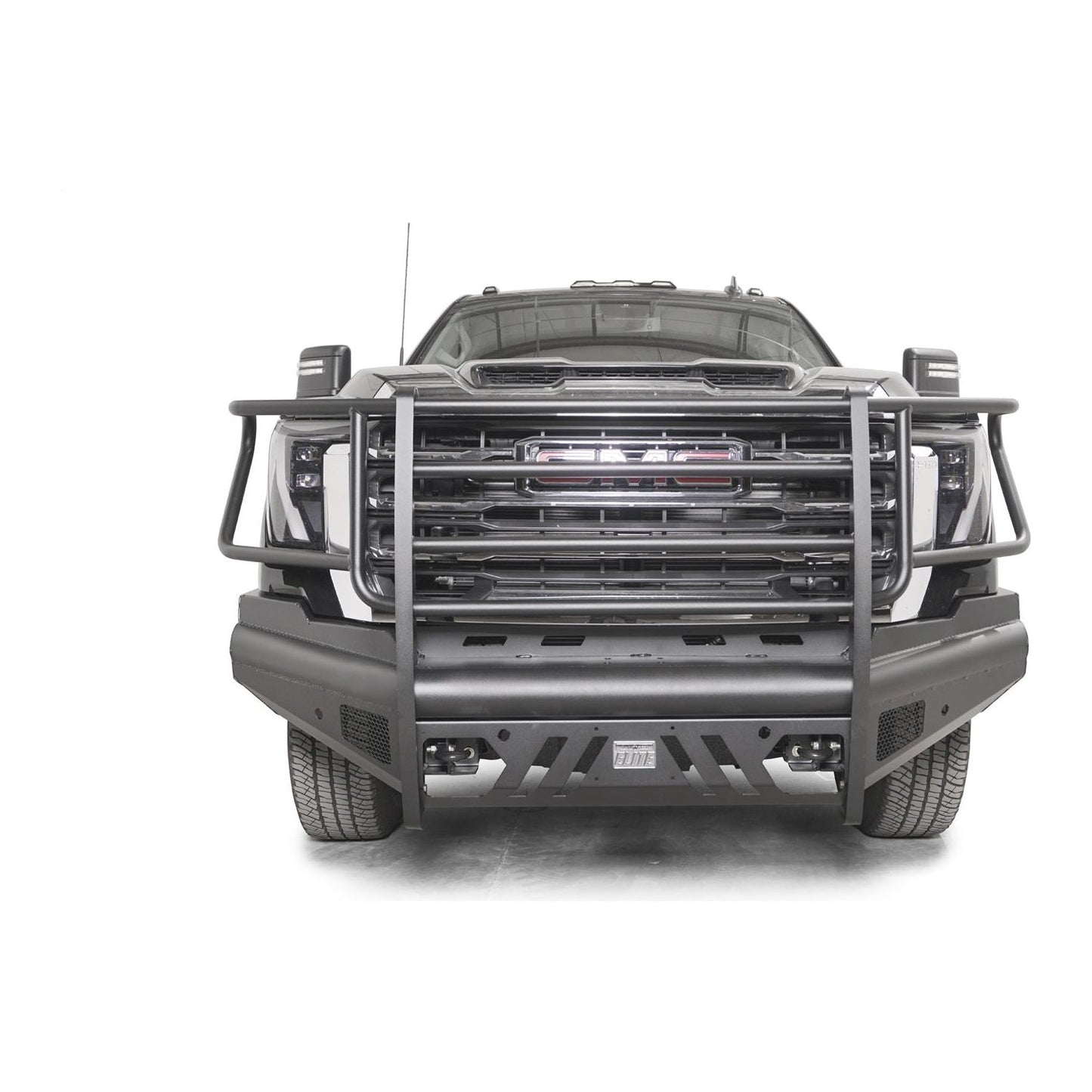 Fab Fours Elite Front Bumper w/ Full Guard Black Steel w/ Sensor Incl. Tow Hooks l GM24-Q6260-1